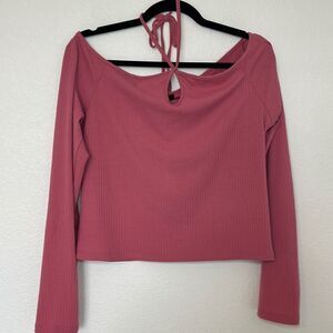 NWT - Aqua Long Sleeve Ribbed Keyhole Top in Mauve